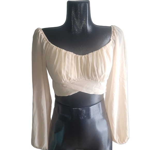 Windsor Chiffon Crop Top With Sheer Long Bishop Sleeves XS - Picture 3 of 8